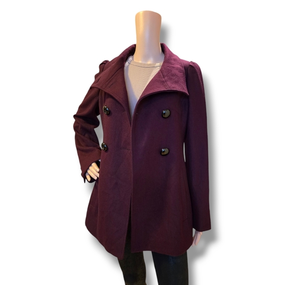 M. JULIAN Women's Wined Red Wool Blend Double Breasted Pea Coat - Picture 12 of 16